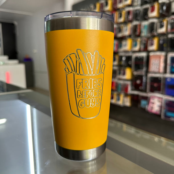 "Fries Before Guys" 20oz Yellow Tumbler
