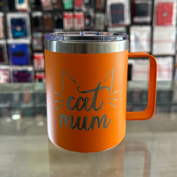 "Cat Mum" Orange Insulated Mug